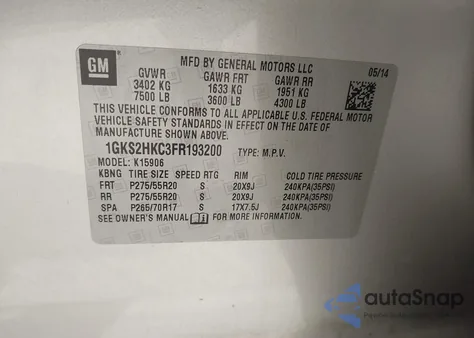 2015 GMC Yukon Xl 1500 Slt z USA, uszkodzony, nr VIN 1GKS2HKC3FR193200